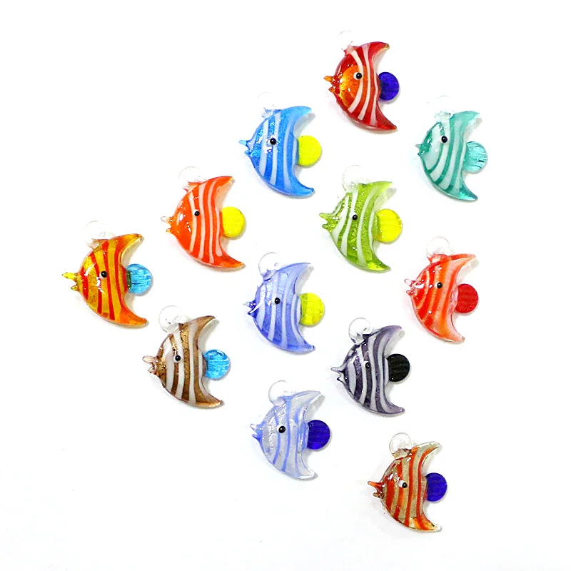 

6pcs Silver Foil Craft Cute Sea Fish Mini Figurines Charms Glass Pendant Fashion DIY Women's Jewelry Necklace Making Accessories