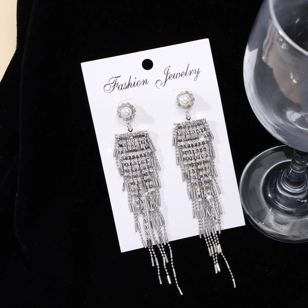 Элегантные висячие серьги с кисточками для женщин серебристые стеклянные