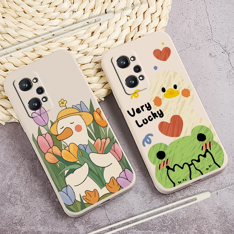 

Duck with sunglasses cute cartoon For OPPO Realme 8 7 6 5 i GT Pro Master Neo2 3 C21 Y Reno5 Lite 6Pro Liquid Rope Phone Case