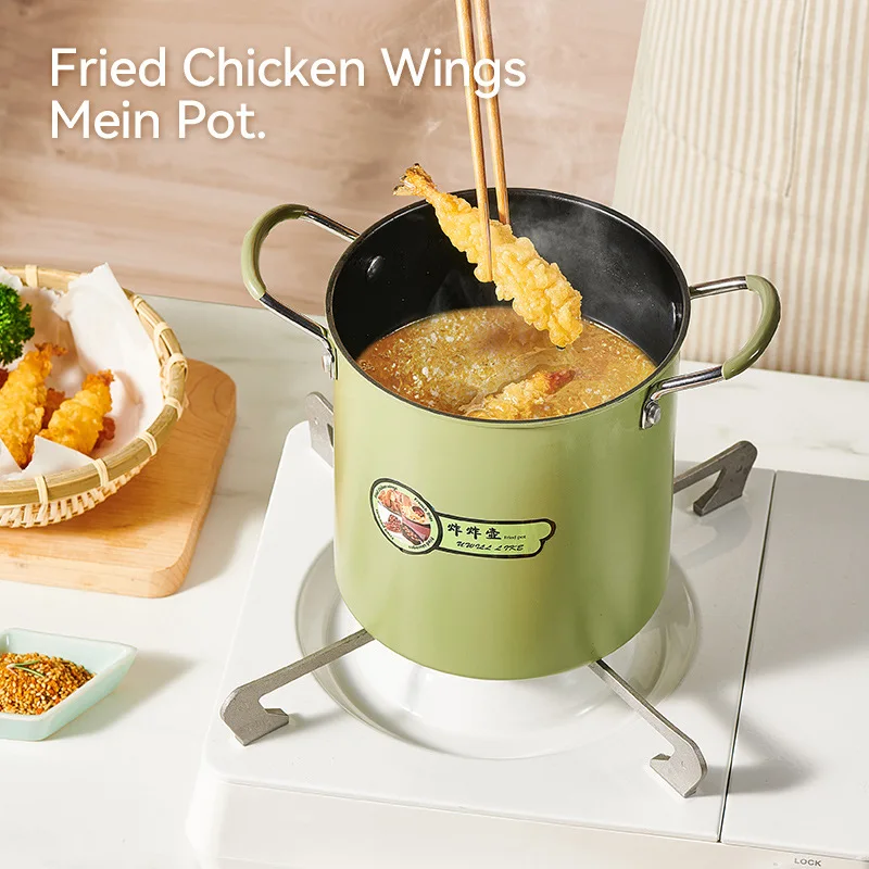 

Deep Fryer With Strainer And Lid Kitchen Tempura Oil Fryer Pan Induction Cooker Frying Pan French Fries Noodle Cooking Pot