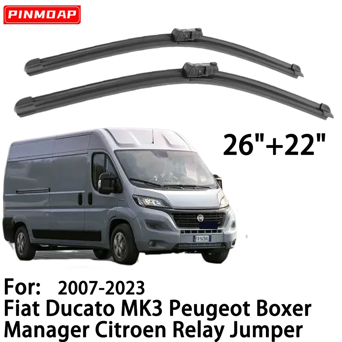 

Комплект Из 2 Передних Дворников Для Fiat Ducato MK3, Peugeot Boxer, Manager, Citroen Relay, Jumper 2007-2023, 26+22 Дюйма