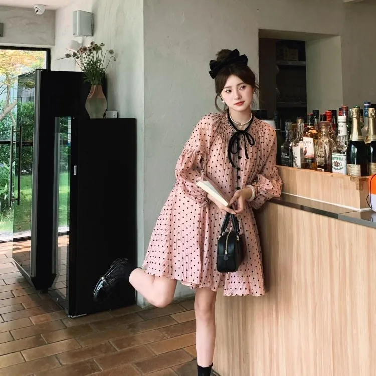 Korejepo Легкие роскошные вечерние платья Тонкие короткие мягкие милые в горошек для