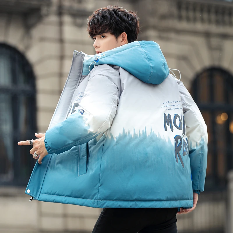 Hip Hop Thick Gradient Parkas Winter Mens Hooded Cotton-Padded Jackets Youth Harajuku Warm Down Coats Male Outwear Tops Clothing