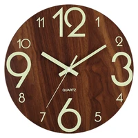 round wall clock 12 inch luminous silent wood grain time clocks crafts for home bedroom living room decoratio