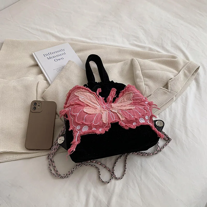 Internet Celebrity Commuter Women's Small Back 23 New Niche Personality Embroidered Backpack Trend Drawstring Bucket Bag