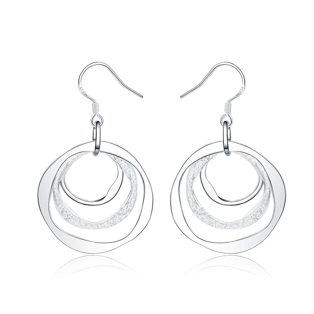 

925 Sterling Silver Three Circle Drop Earring for Women Lady Wedding Engagement Party Fashion Jewelry Christmas Gifts