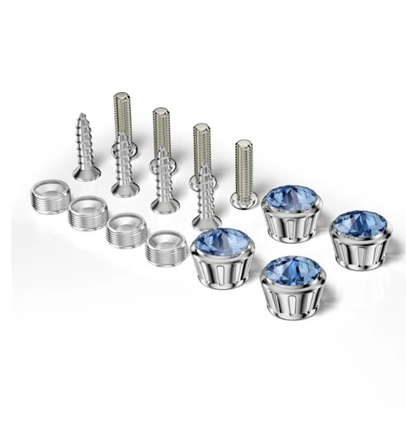

4Pcs/Set Fashion Crystal Rhinestone Screw Caps Covers + Rust Resistant Aluminum Alloy Screws Fasteners for License Plate Frame