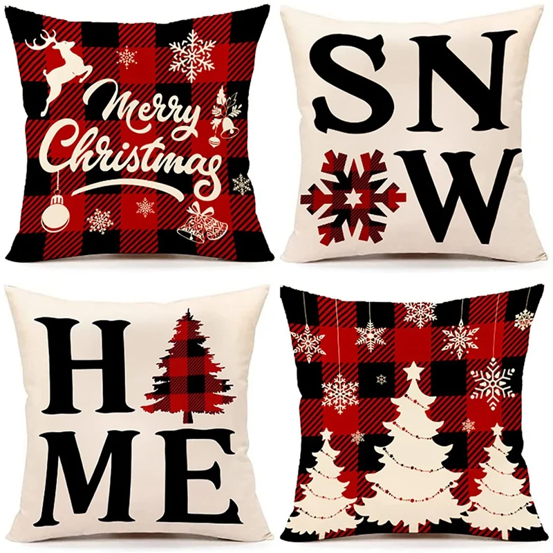 

Рождественские наволочки 18x18 набор из 4, праздничные декоративные наволочки для диванной подушки, украшения для дома, подушки