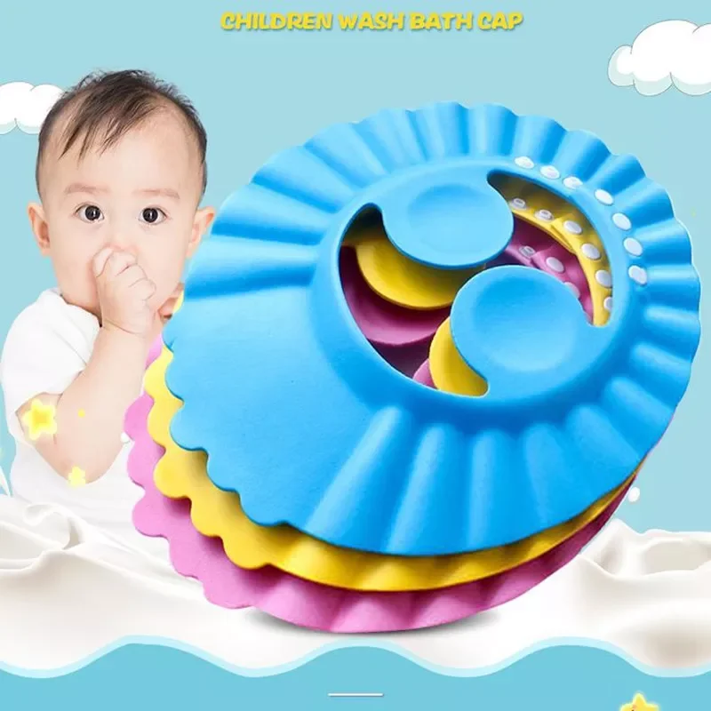 Baby Swim Cap Bath Shampoo Eye Protection Head Shower Water Cover Baby Care Wash Hair Shower Cap For 0-6 Years Kids