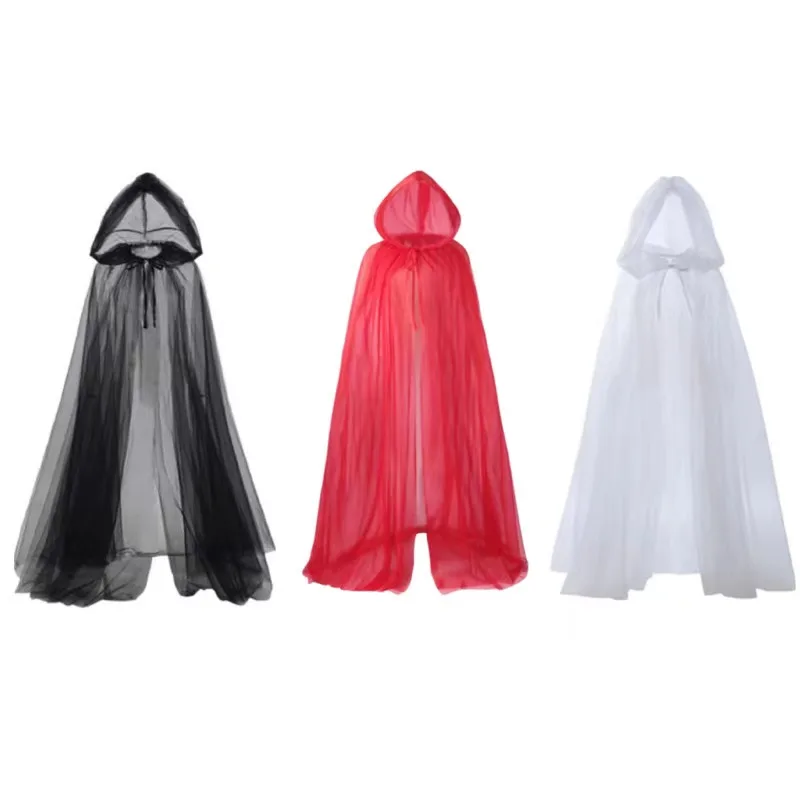 

Medieval Costume Soft Witch Cape Fairy Cosplay Hood Tulle Mesh Cloak Suit Halloween Carnival Party Unisex for Stage Performance