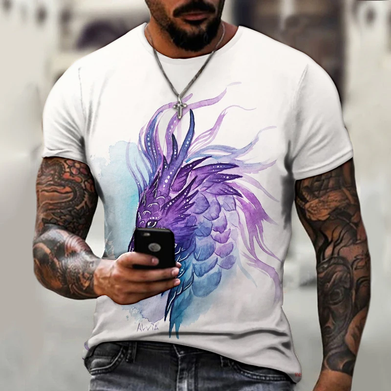 

New 3D Spray Printed T-shirt Summer Street Trend European Style HD Printed Top Tees Oversized Round Neck Male Clothing XXS-6XL