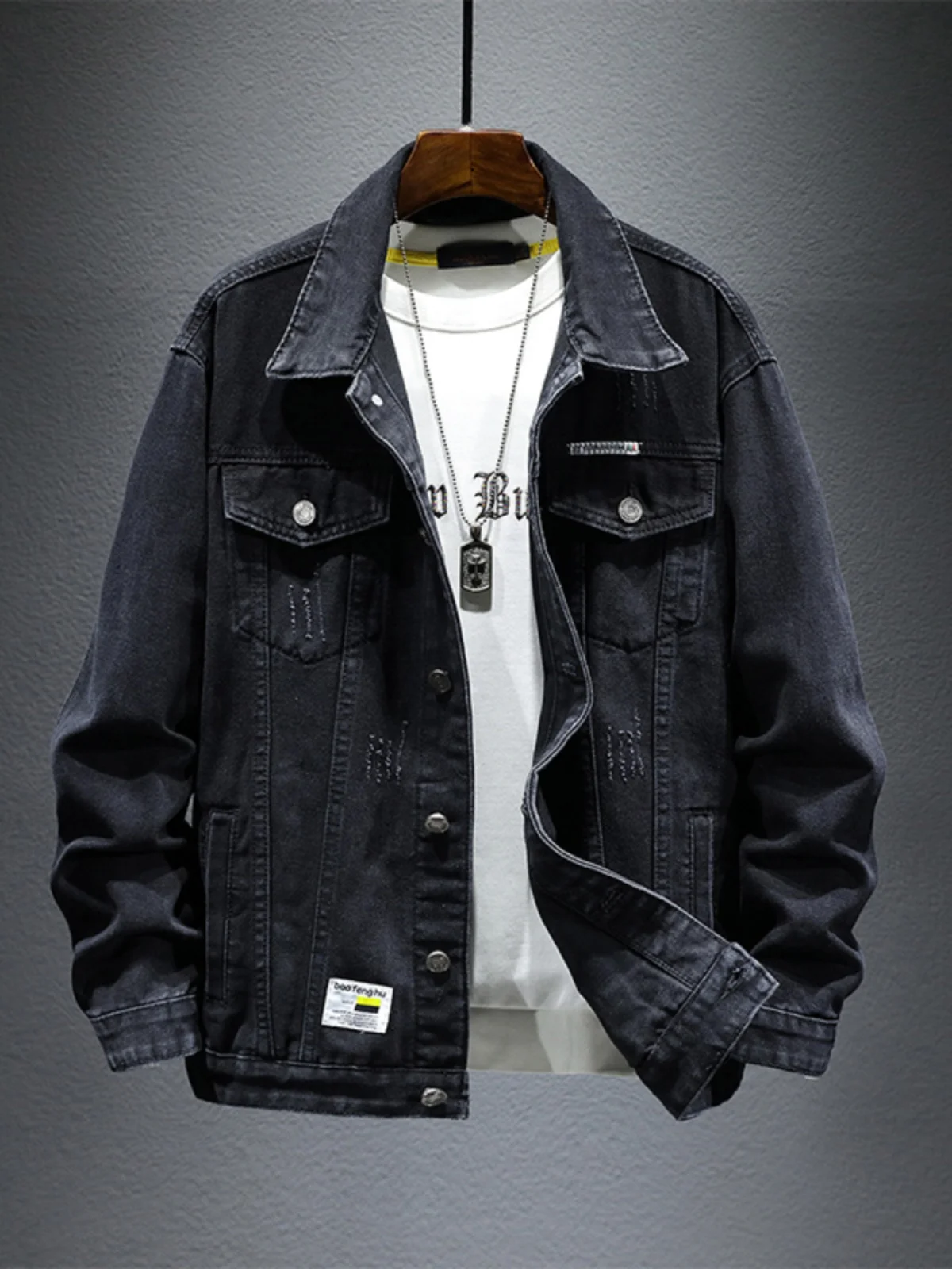 Джинсовое пальто мужская весенне-осенняя модная брендовая куртка с лацканами