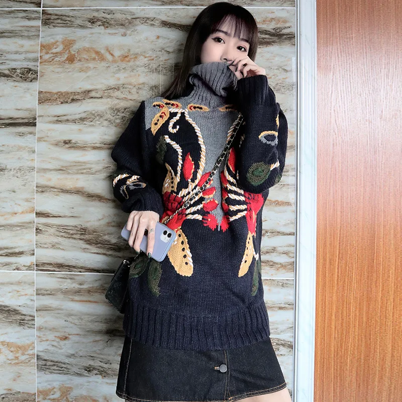 Роскошный дизайнерский женский шерстяной ретро свитер 2022 зимний теплый Ретро