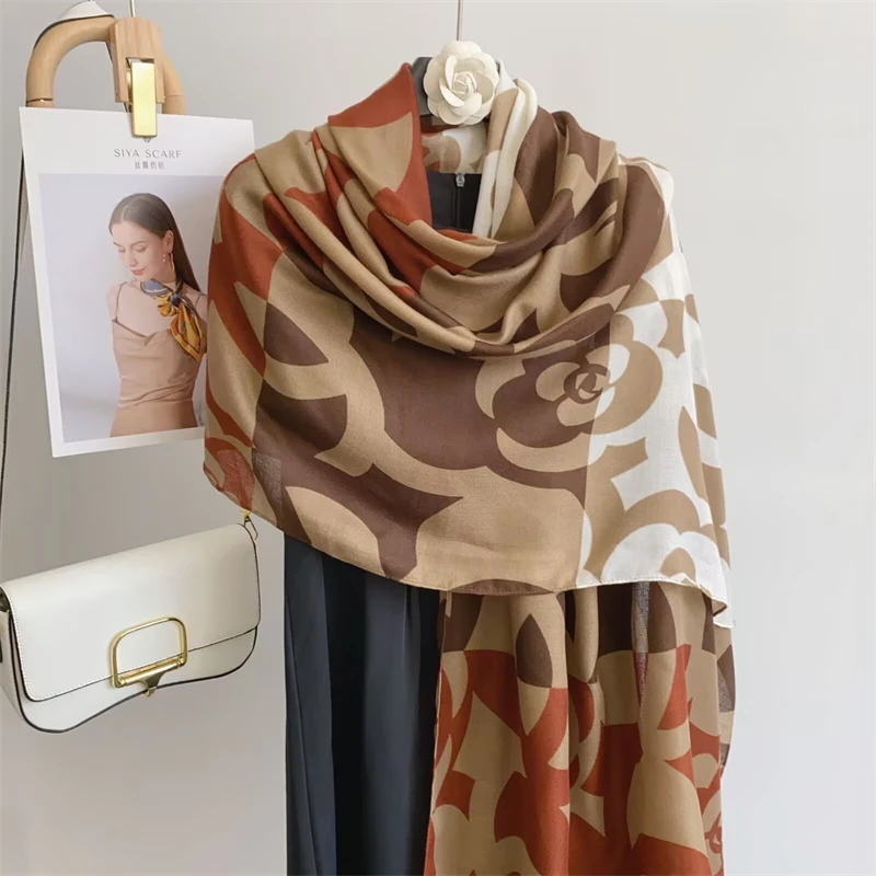 Роскошный брендовый кашемировый женский шарф с цветочным принтом зимняя теплая