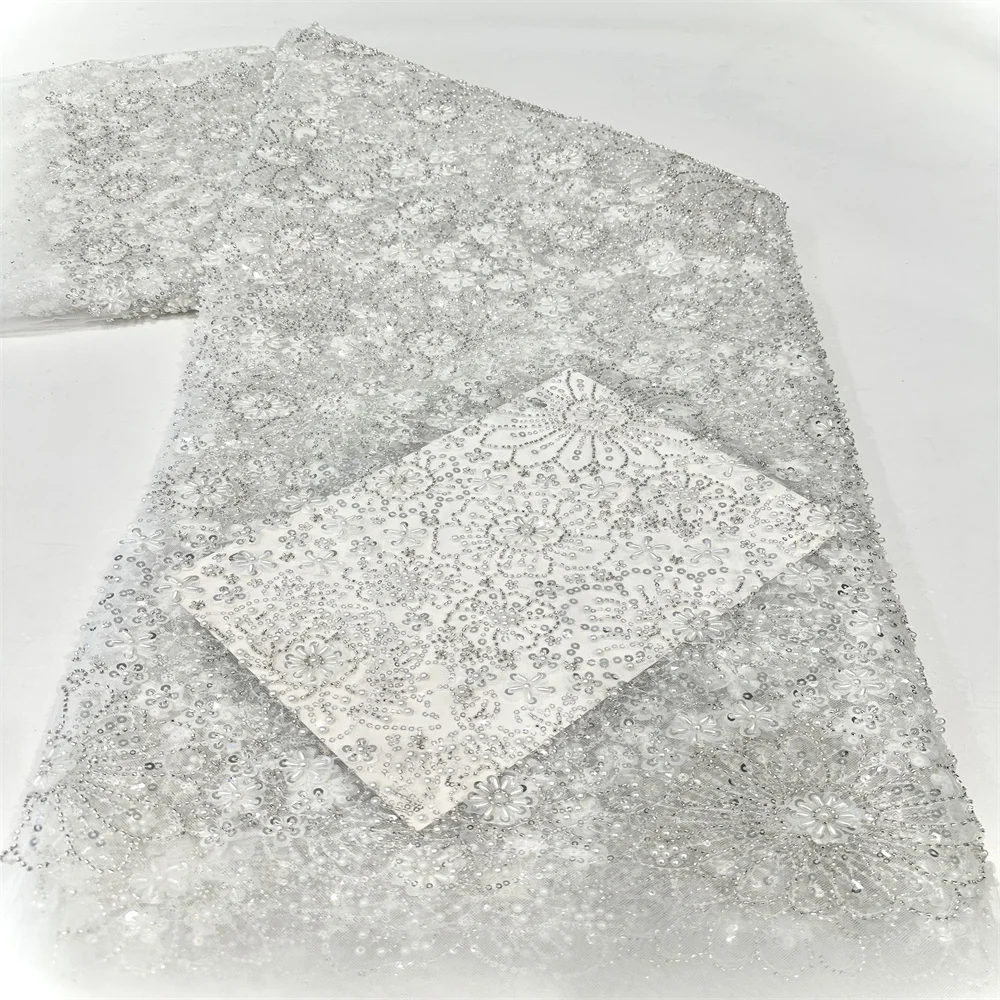 Африканская нигерийская Изысканная кружевная ткань с блестками и бусинами 2024