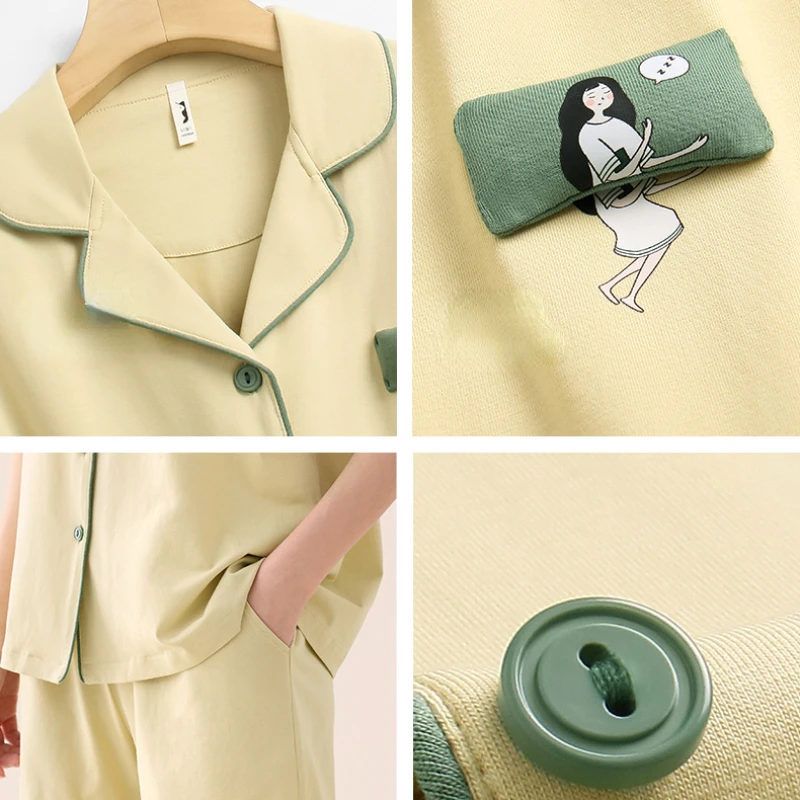 2023 new summer thin pajamas for women's cotton short-sleeved shorts home service suit comfortable sleepwear can be worn outside