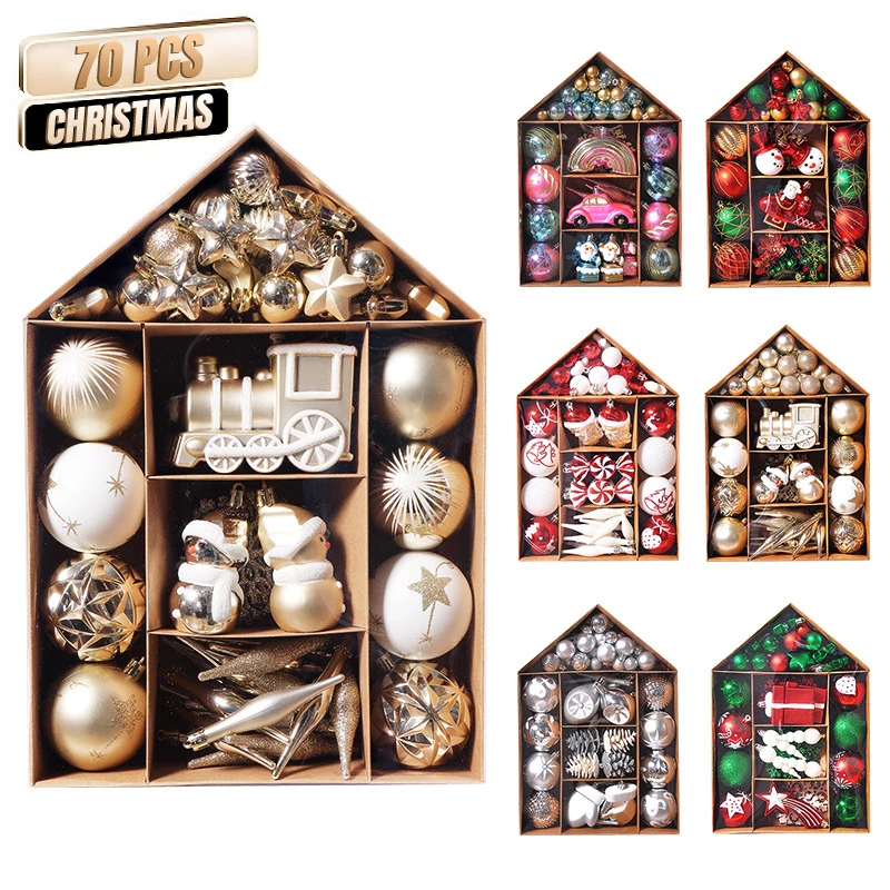 

70 шт., новогодний шар, набор украшений для рождественской елки, подвесные кулоны для рождественской елки, домашние украшения, новогодние под...
