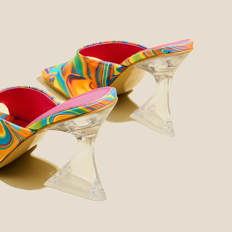ZOOKERLIN Summer Open Toe Mixed Color Crystal Transparent PVC High Heels Women Slippers Fashion Slip On Slides Shoes Ladies Shoe