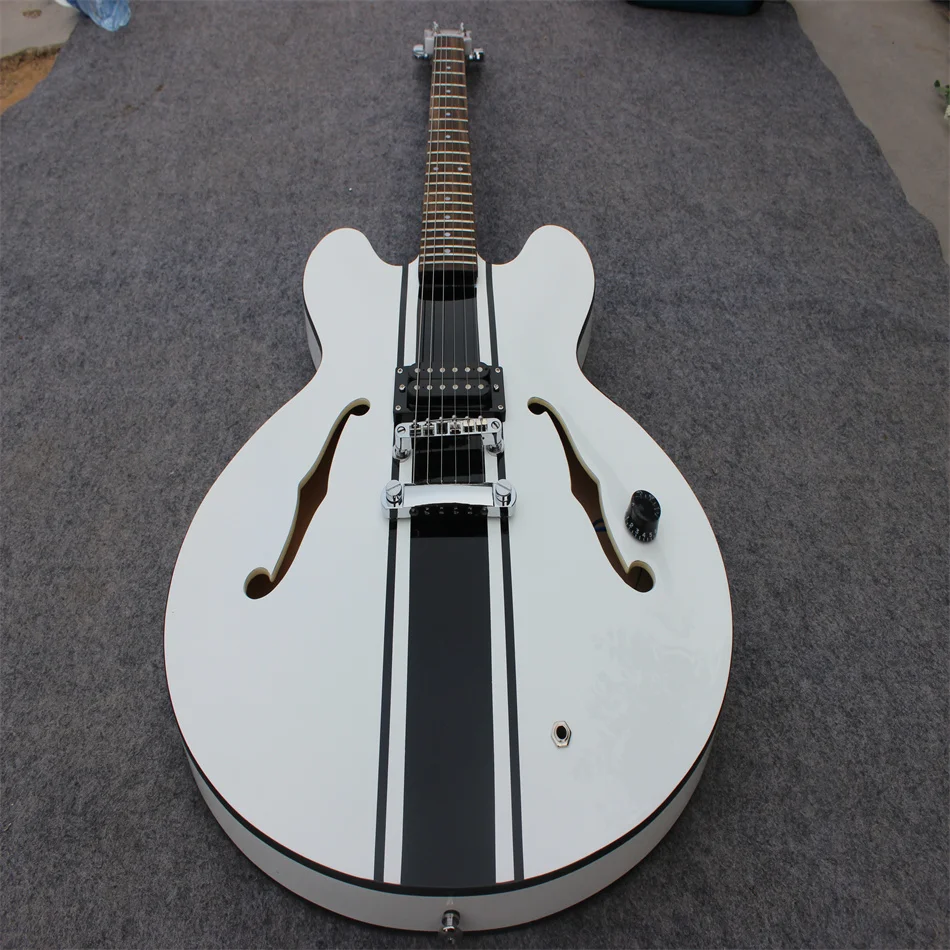 

High quality F-hole electric guitar, white color, silver hardware, free shipping, can be customized