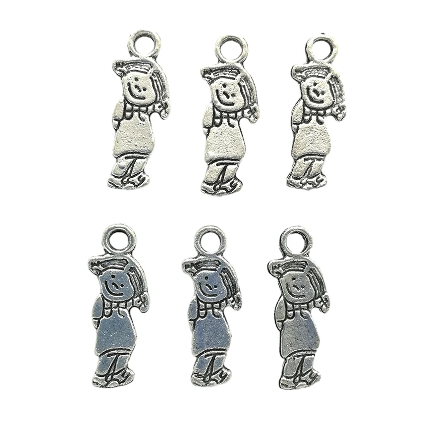 

20pcs Antique Silver Color Little Girl Pendants Charms for Jewelry Making 18*7mm