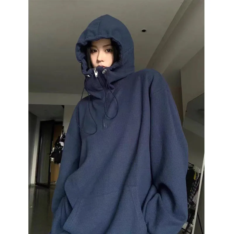 

Deeptown Women Hoodies Oversized Korean Style Vintage Streetwear Hooded Sweatshirts Harajuku Grunge BF Casual Zipper Pullovers