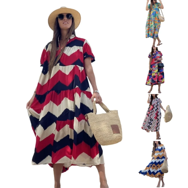 

Платье женское длинное с коротким рукавом и высокой талией