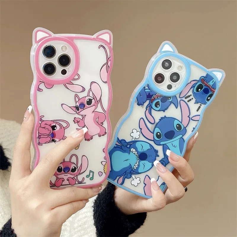 

New Disney Lilo&Stitch Cartoon Phone Case for IPhone 14 13 12 11 Xr Xs X Silicone Cute Stitch Angle Couple Phone Case Wholesale