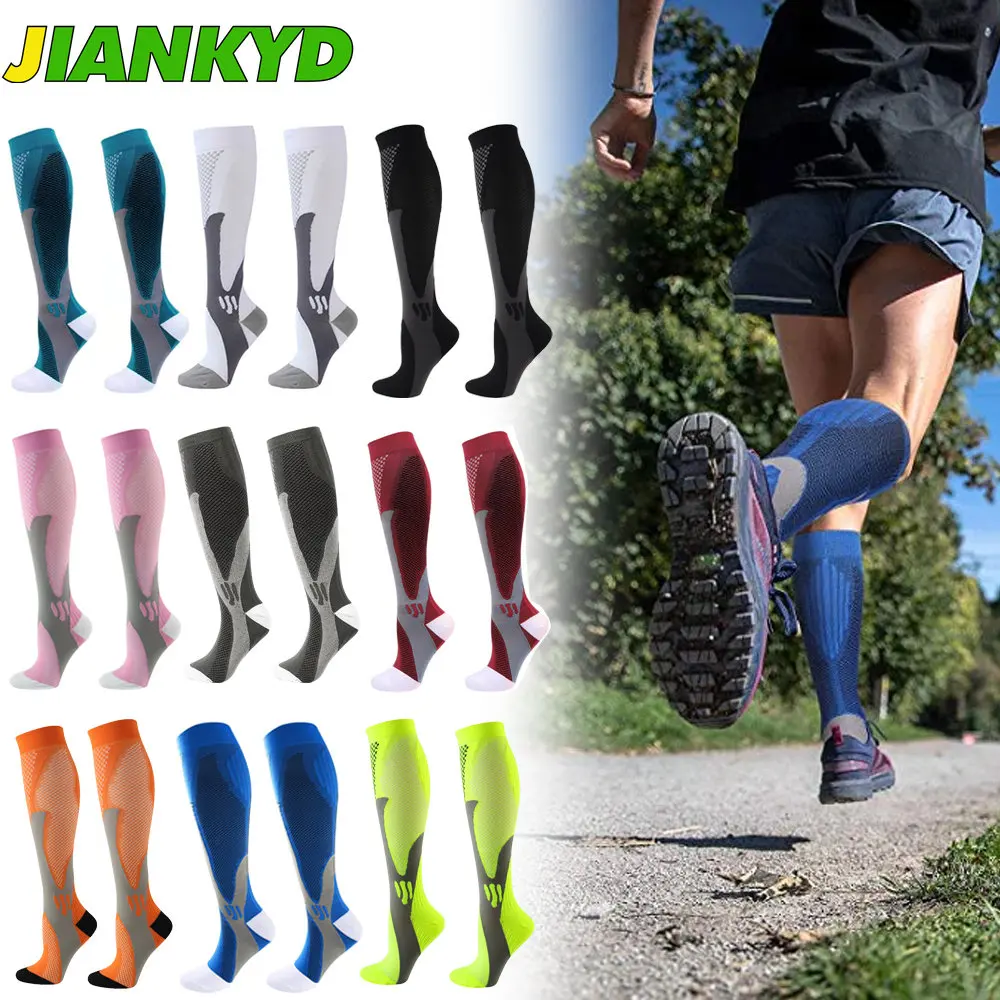 

JIANKYD 1Pair Compression Socks for Men Women 20-30mmhg Knee High Medical Support for Sports Nurses Circulation Flight Athletic