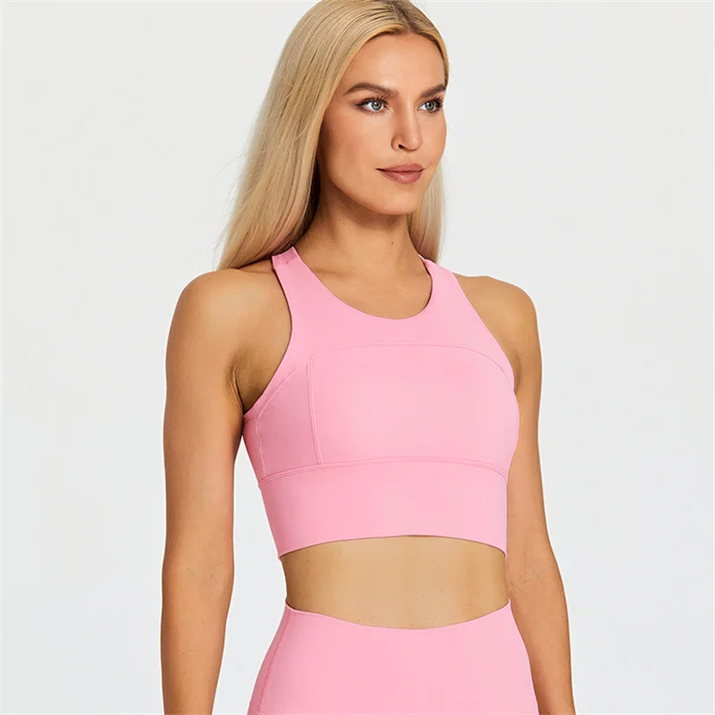 New Arrival Solid Color Sport Tank Crop Top Women Fitness Bra Soft Gym Underwear Yoga Vest Compression Workout Training Chest Pa