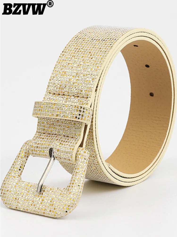 

BZVW New Female Sexy Patchwork Sequins Hollow Out Clothing Accessories Pu Leather Women's Diamond Belt 2023 Spring 13DB244