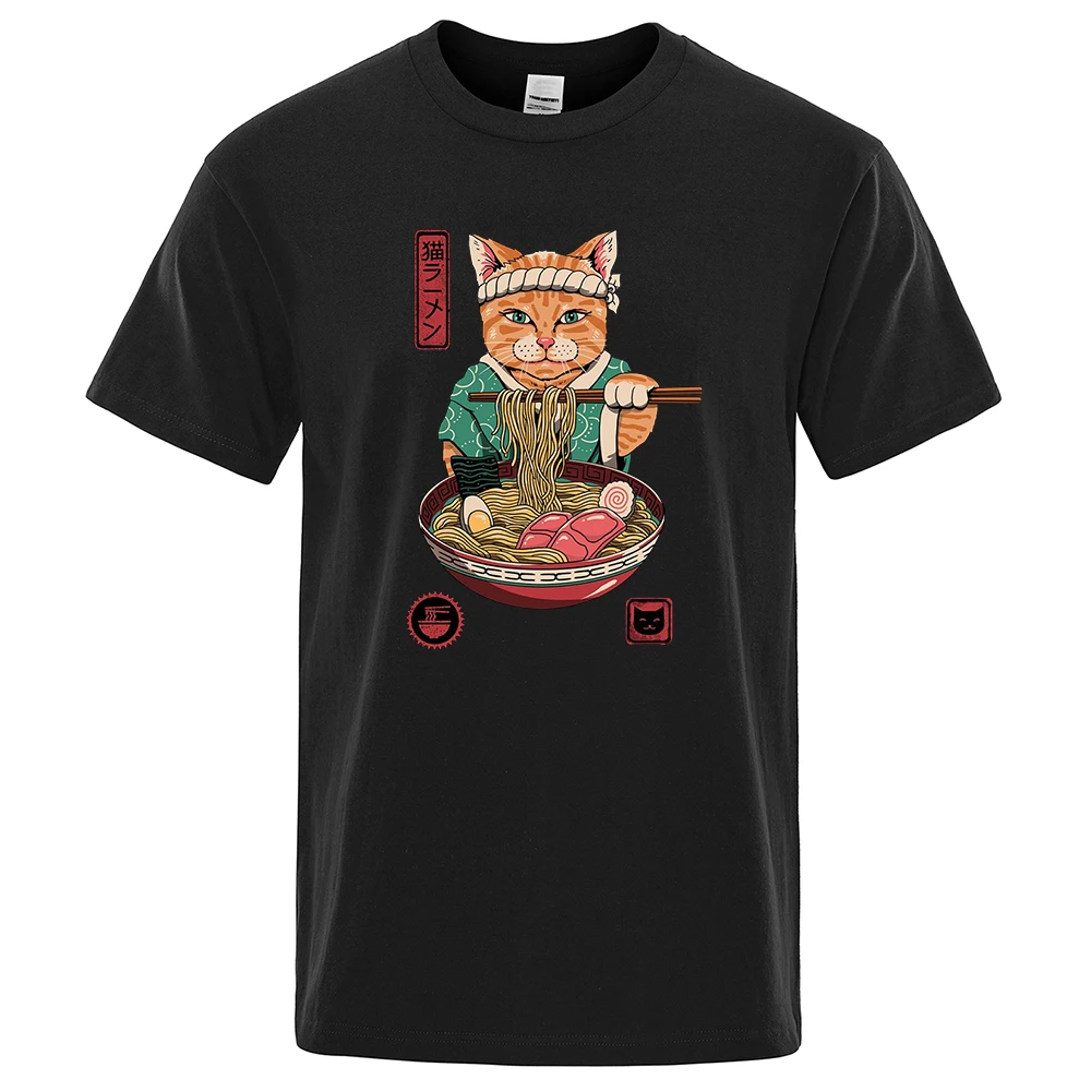 

Neko Ramen Japan Cat Anime T Shirt Men's High Quality Aesthetic Cotton Cool Vintage T-shirt Harajuku Streetwear Short Sleeve Man