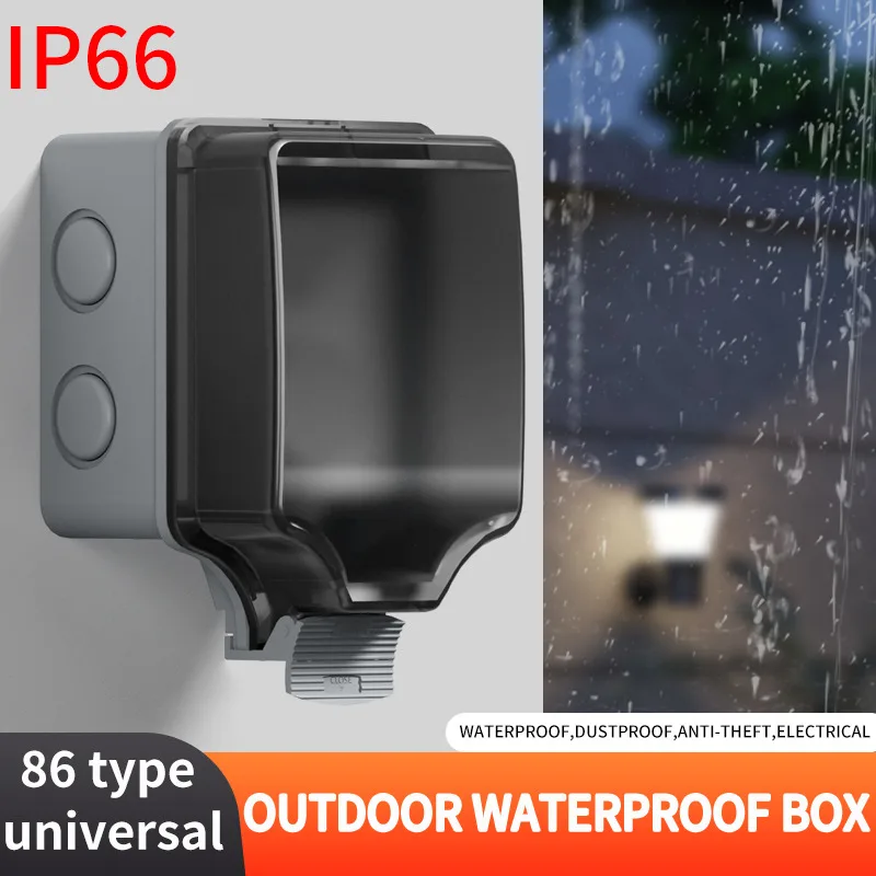 Фото ​ ​ IP66 Водонепроницаемая настенная розетка для наружного применения |   Тип 86, защита от дождя, наружный гараж, подвал, пылезащитная распределительная коробка №1