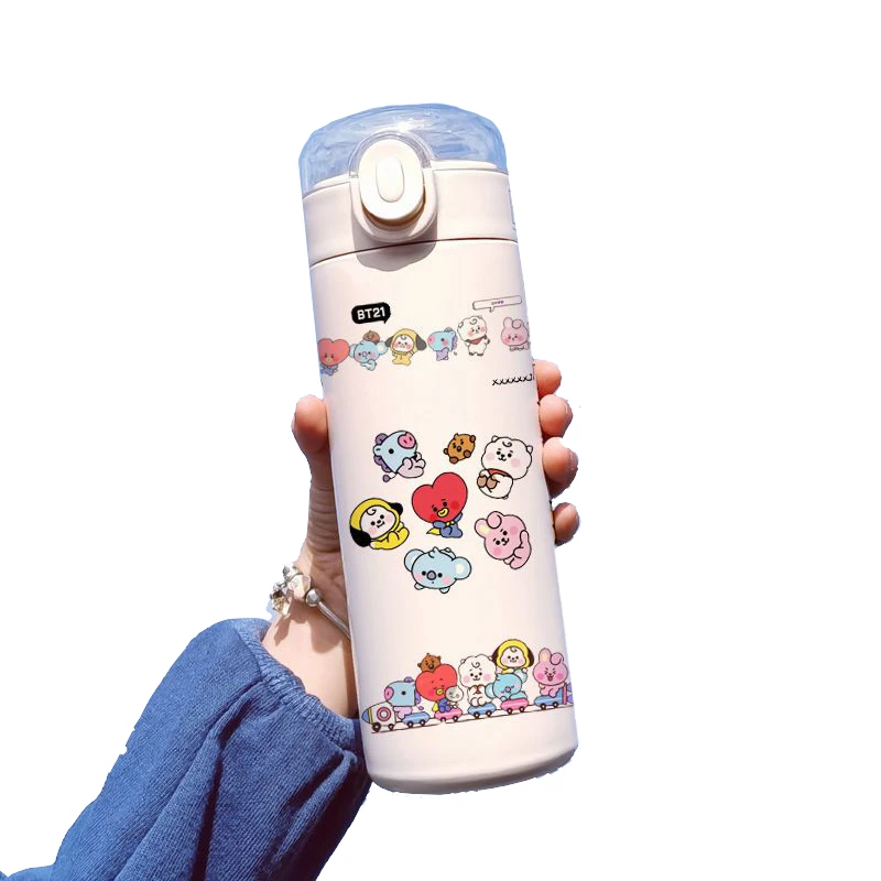 

Kawaii 420 мл Термос Bt21 Chimmy Rj Cooky аниме мультфильм периферийный портативный из нержавеющей стали в стиле ретро