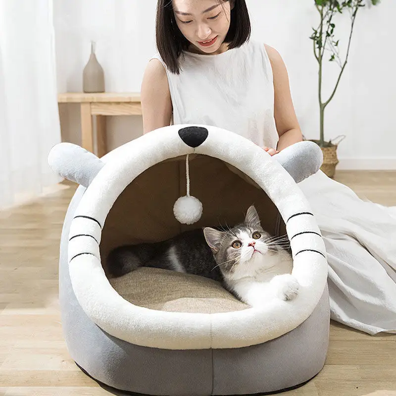 

Cat Beds Mats Pet Cat House Cat Bed Semi-enclosed Villa Removable And Washable Kennel Comfortable Four Seasons Universal