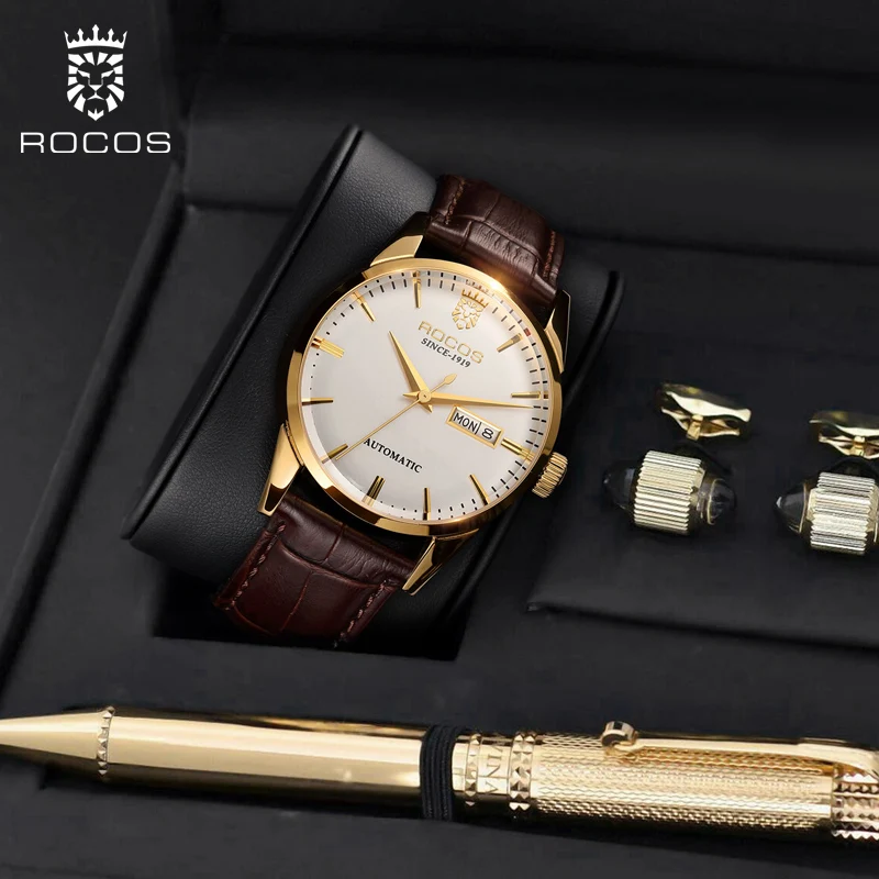 

Часы наручные ROCOS Мужские автоматические, брендовые Роскошные модные водонепроницаемые аналоговые, в деловом стиле, со скелетом