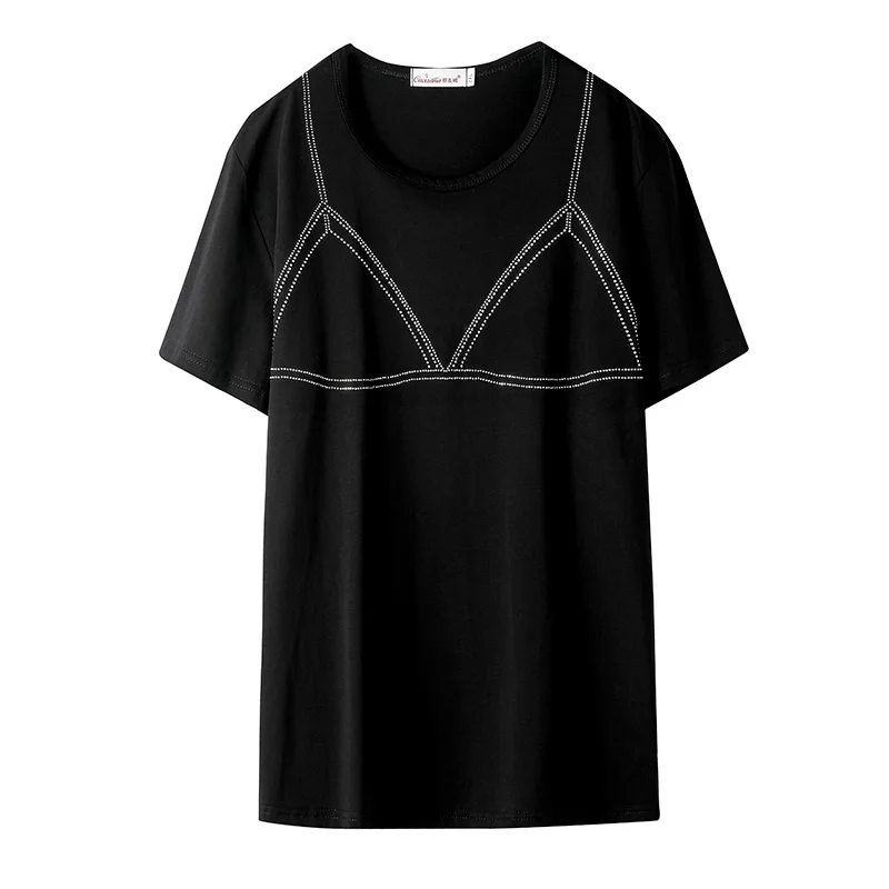 European Goods Summer New Fashion Loose Short-sleeved Women T-shirt Foreign Style Pure Cotton Large Size Cartoon Hot Drill Tees