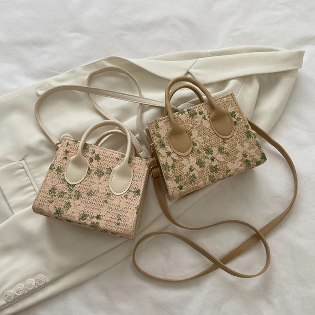 

Creative Straw Flower Pattern Shoulder Bag Vintage Women Small Purse Travel Crossbody Bag Daily Canvas Handbags Supplies