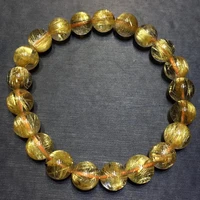 genuine natural gold rutilated quartz bracelet 9mm clear round beads rutilated brazil women men fashion wealthy stone aaaaaaa