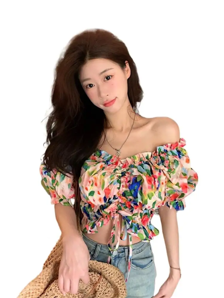 Новинка 2024 летний женский топ французские сексуальные блузки с открытыми