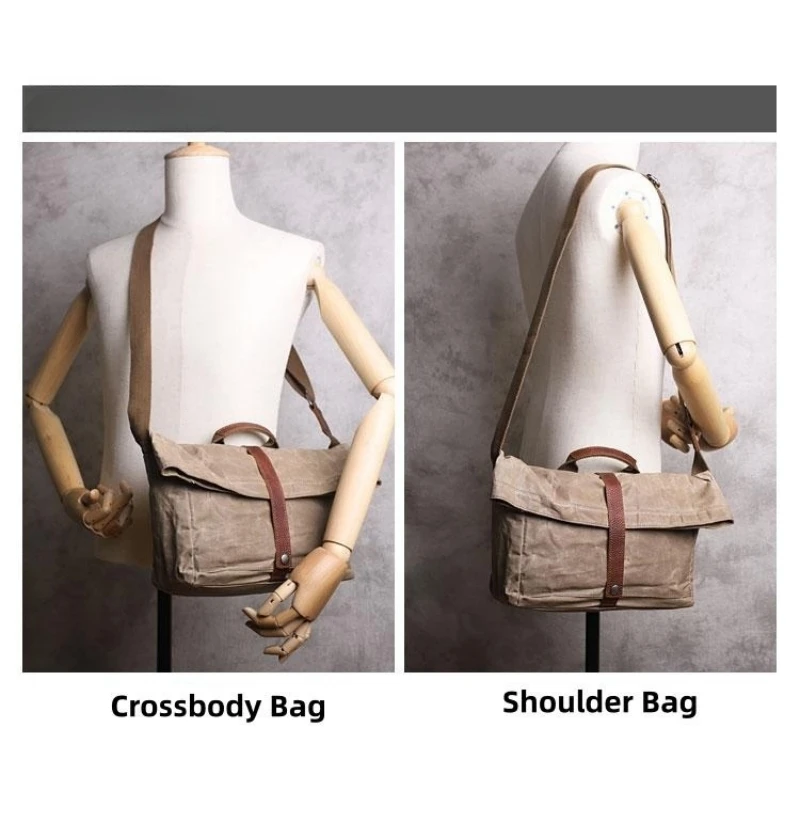 Original Handmade Men Messenger Bags High Quality Canvas Crazy Horse Leather Travel Crossbody Bags for Male Tote Shoulder Bags