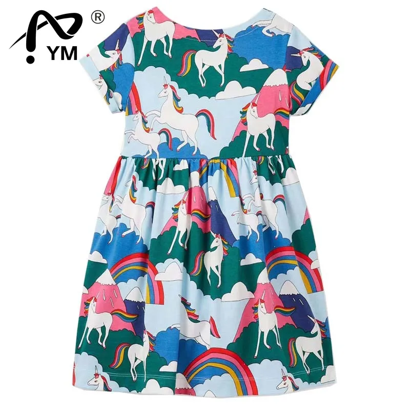 

New Unicorn Summer Girls Dress 100% Cotton Clothing Casual Children Dresses For Kids 2-8 Year In 2022Short-sleeved Clothes