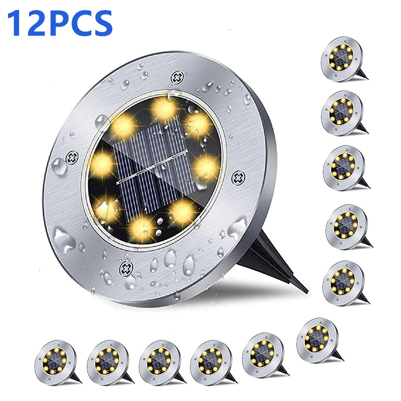 

8/20LED Outdoor Solar Ground Lights Garden Lights Diskoutdoor Lighting Waterproof Landscape Lights for Yard Stairs Lawn Decor