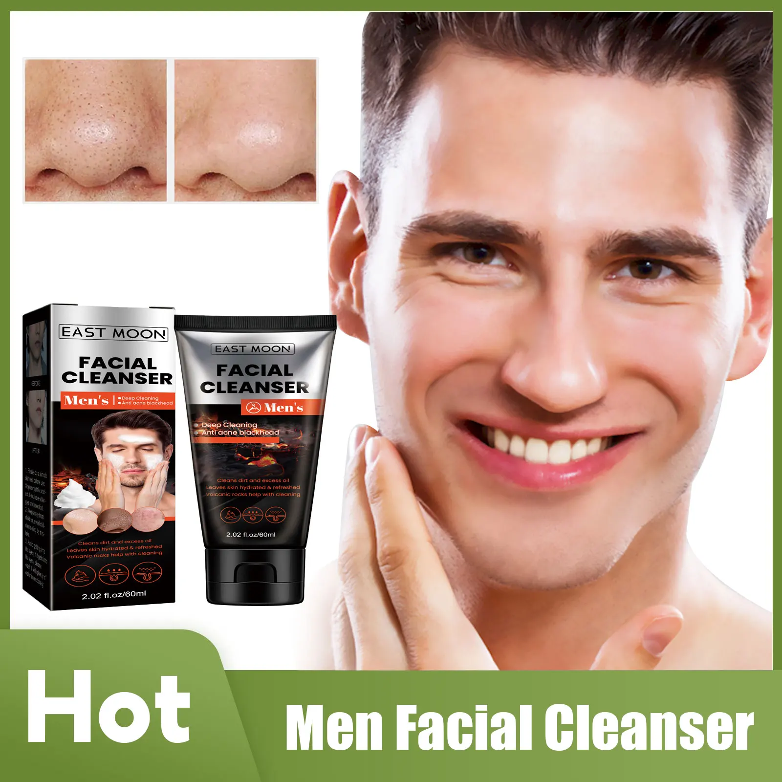 

Men Facial Cleanser Refreshing Oil Control Pore Cleaner Moisturizing Anti Dirt Deep Cleansing Blackhead Remove Scrub Face Wash