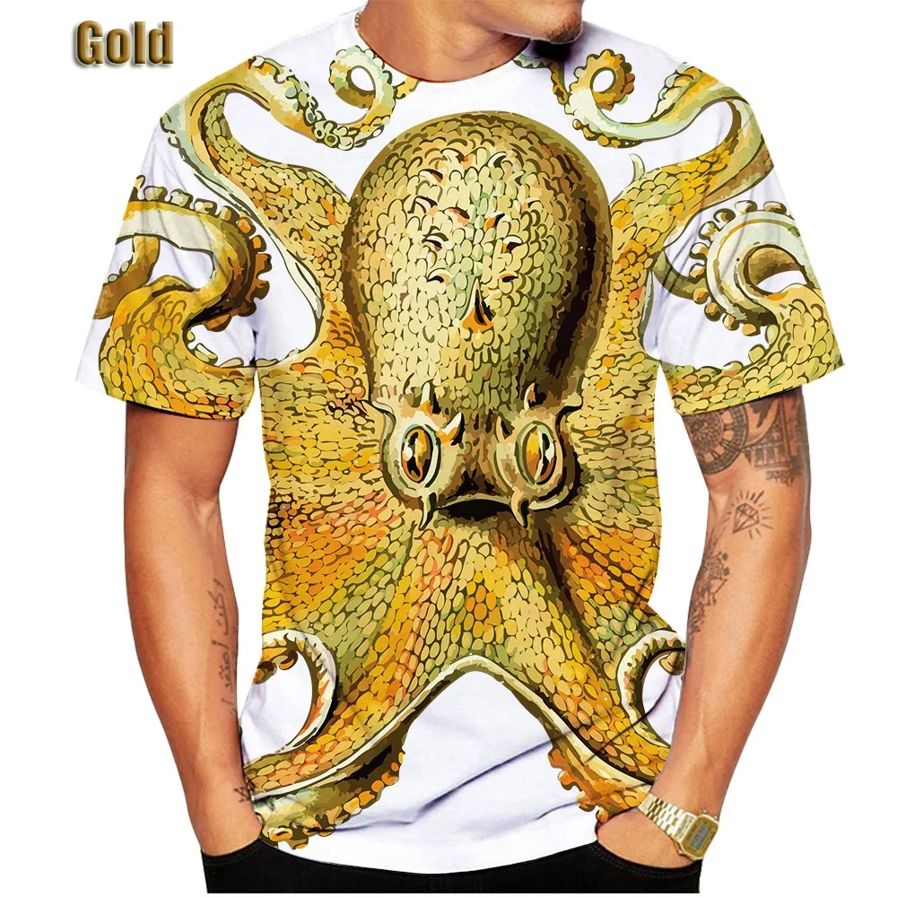 

2022 Men's T-shirts Summer Animalleisure Novelty Octopus Tentacles 3d Print T-shirt Creative Sea Monster Octopus T Shirts Men