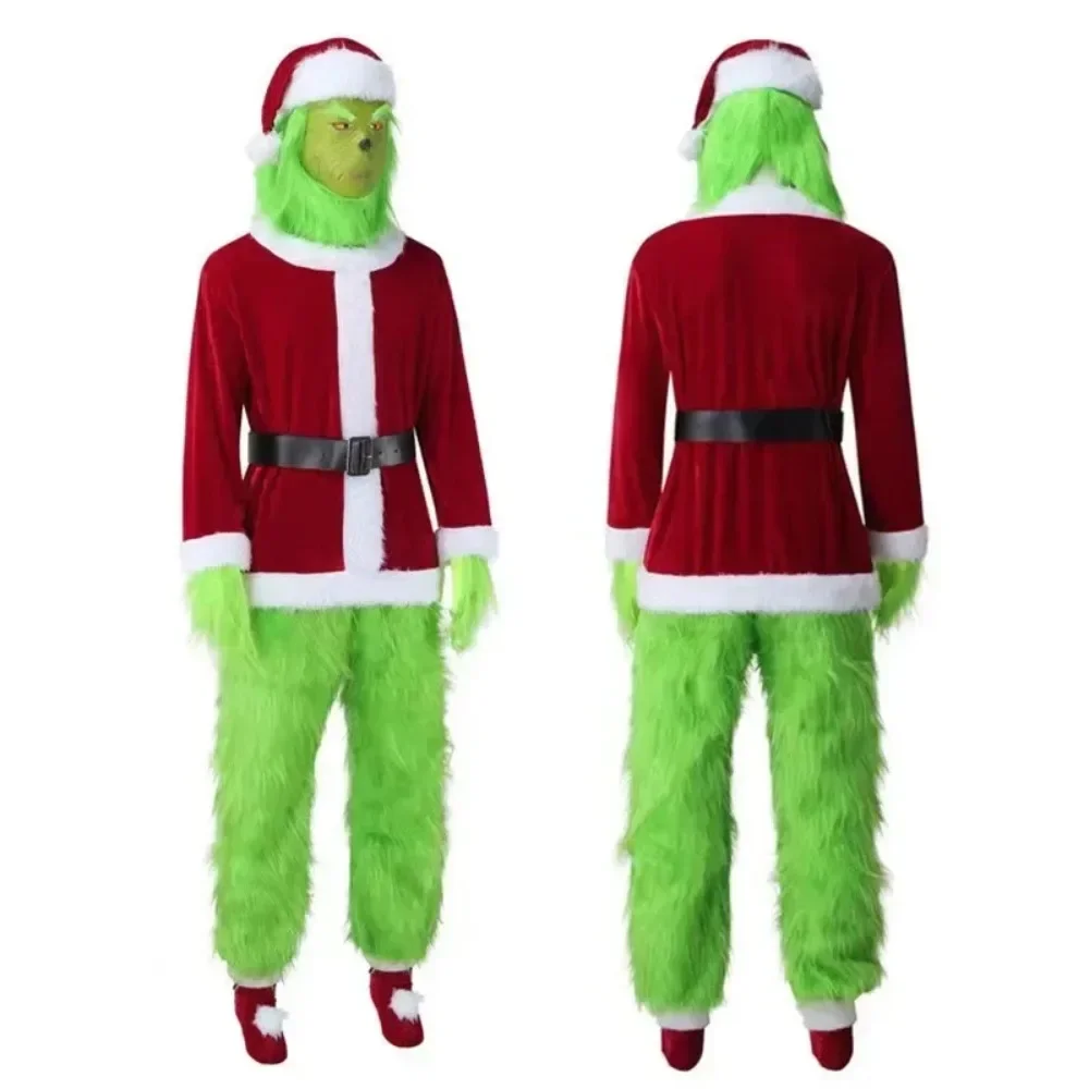 Аниме Зеленый Наряд Одежда Grinch Косплей Костюмы Санта-Клауса Хэллоуин Клаус Шляпа