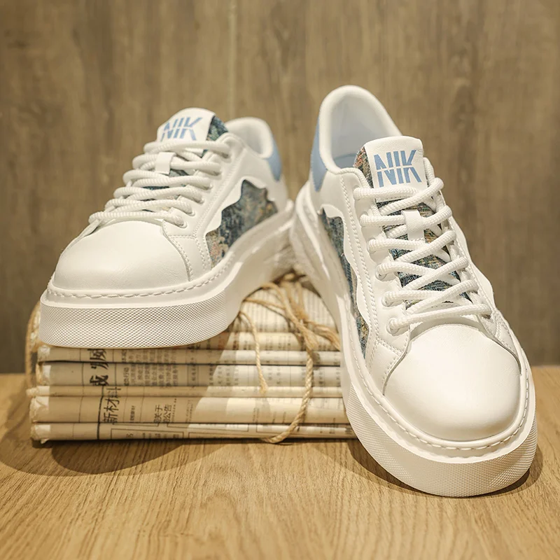 White Shoes Men's Summer Breathable Canvas Skate Lightweight Thick-Soled National Fashion High-Grade ...