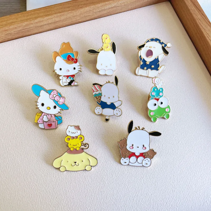

Cartoon Sanrio Brooch Cute Kuromi Pompompurin Pochacco Badge Clothing Accessories Children Kawaii Decorations Kids Nice Gifts