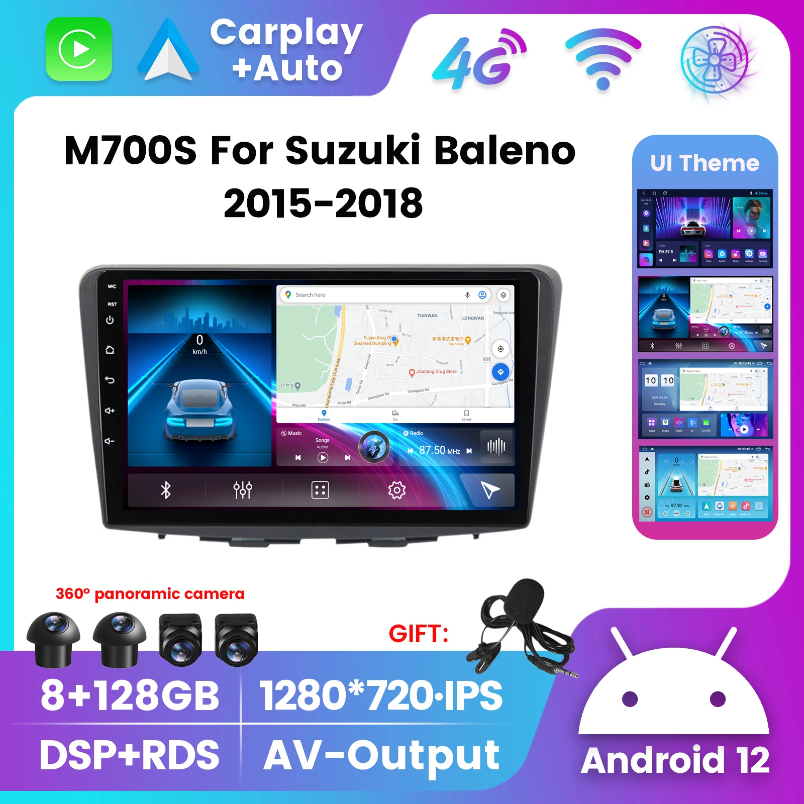 

RDS DSP 8G+128G Android 12 IPS Car Radio Multimedia Player For Suzuki Baleno 2015-2018 For Carplay Auto 4G LTE Wifi Audio 2Din