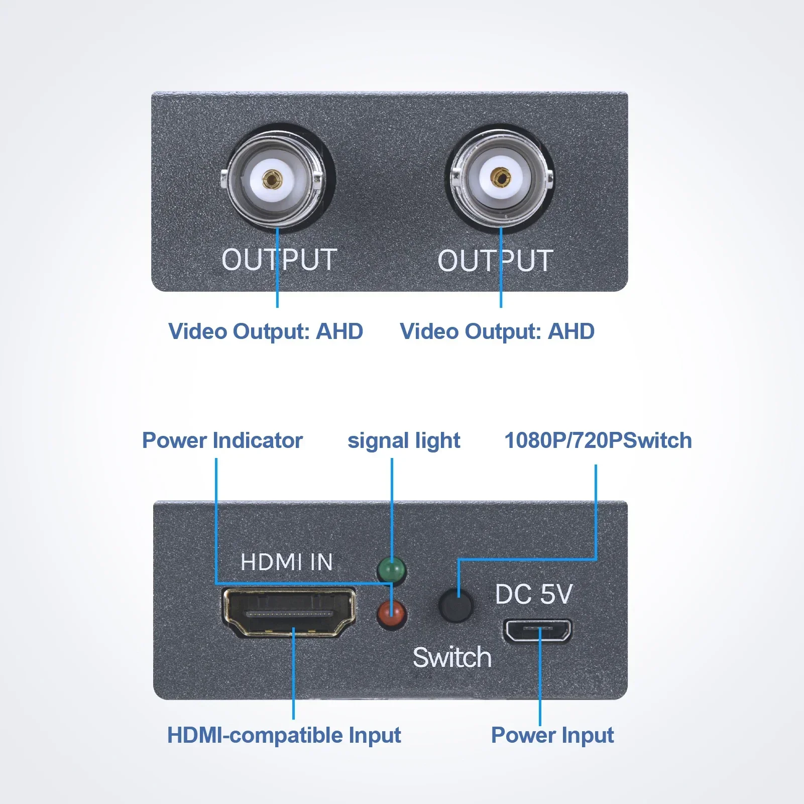 Преобразователь 4K HDMI в AHD с двумя адаптерами видеодисплея BNC 60 Гц 1080p 720p AHD-монитор