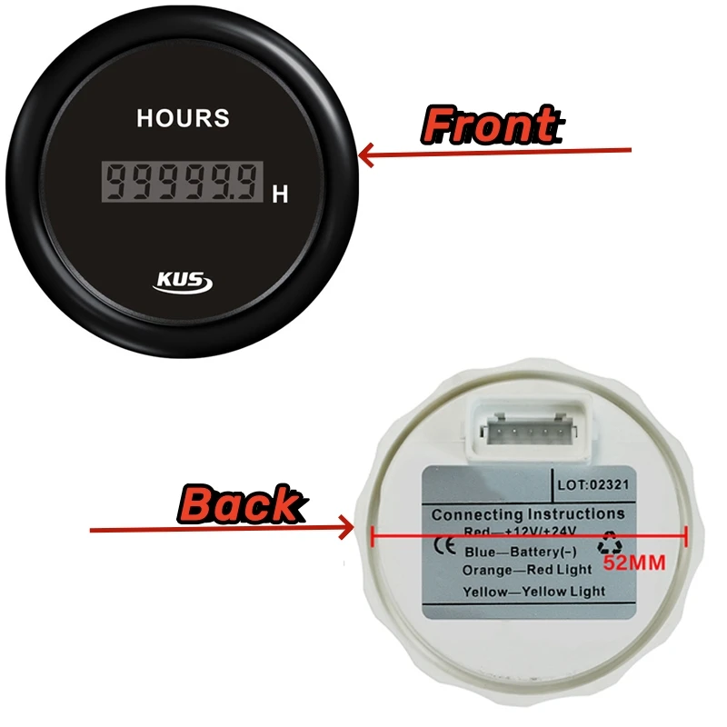 KUS 52 мм автомобильные часы-метры 0-99999 9H морские водонепроницаемые часы цифровые с